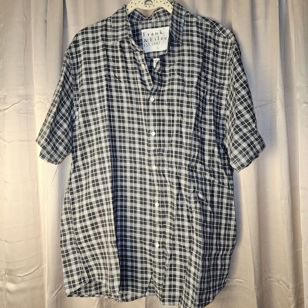 Frank &‎ Eileen Mens Gray Plaid Short Sleeve Button Down Shirt Large